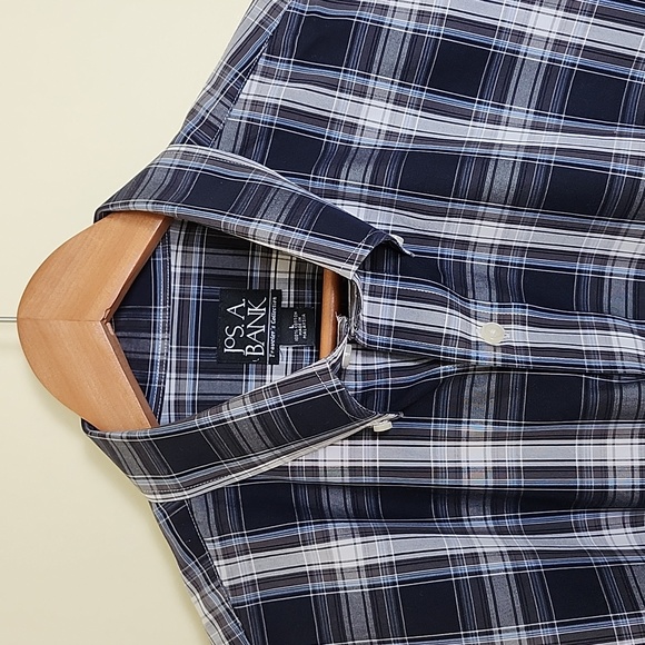 Jos. A. Bank Blue, White & Gray Plaid, Button Down, Long Sleeve, Men's Shirt - Picture 1 of 9